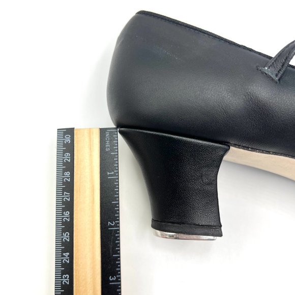 11W 11 WIDE Capezio #561 Jr Footlight‎ 1.5" Black Leather Tap Dance Shoes Heels - Picture 10 of 11